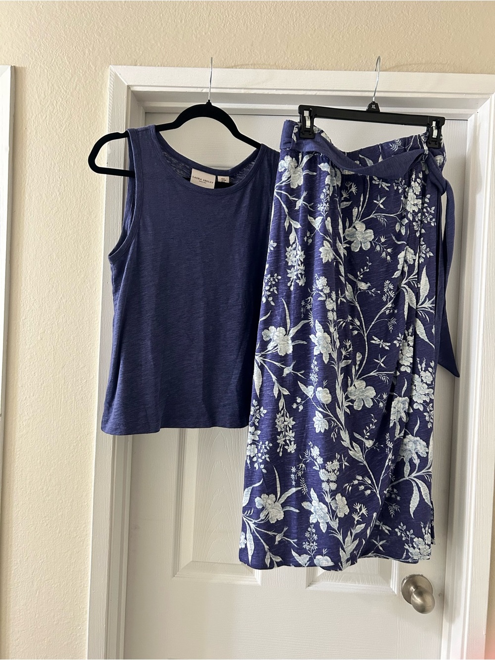 Laura Ashley Navy Floral Wrap Skirt and Tank Set